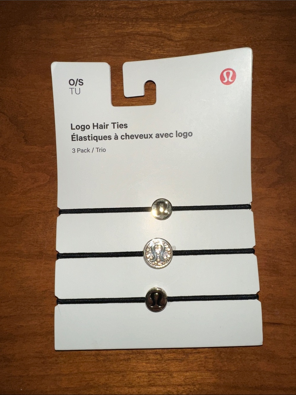 lululemon athletica Black Hair Ties with Gold Logo Accents (3 Pack) NWT